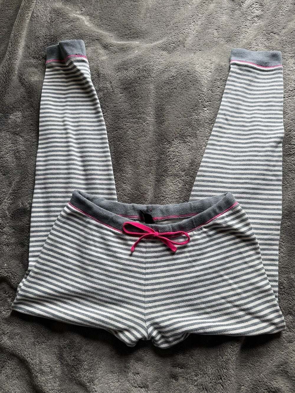 Laura Ashley Gray and White Striped Waffle Knit Lounge Joggers Size M